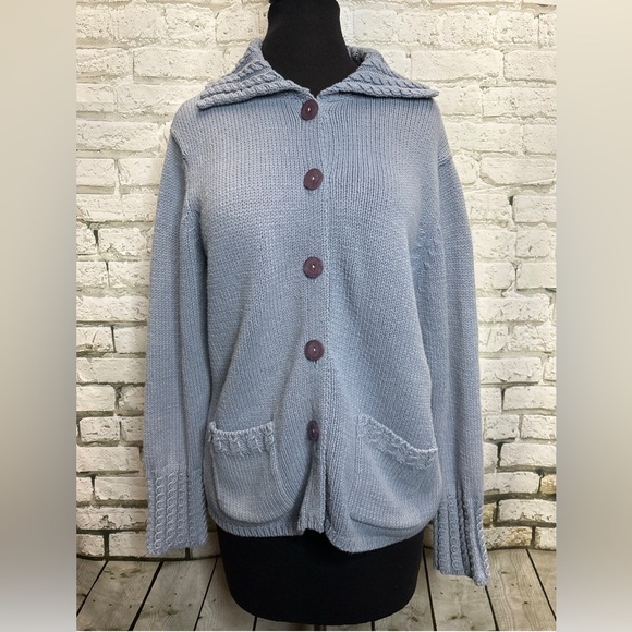 Talbots Sweaters - Talbots Vintage 90s baby blue cable knit chunky Cottage Coastal Cardigan Small